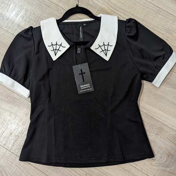 Black & White Collared Webb Top - XLarge - Picture 2 of 9